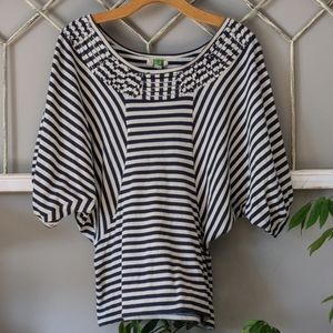 Anthropologie Navy and White Striped Blouse